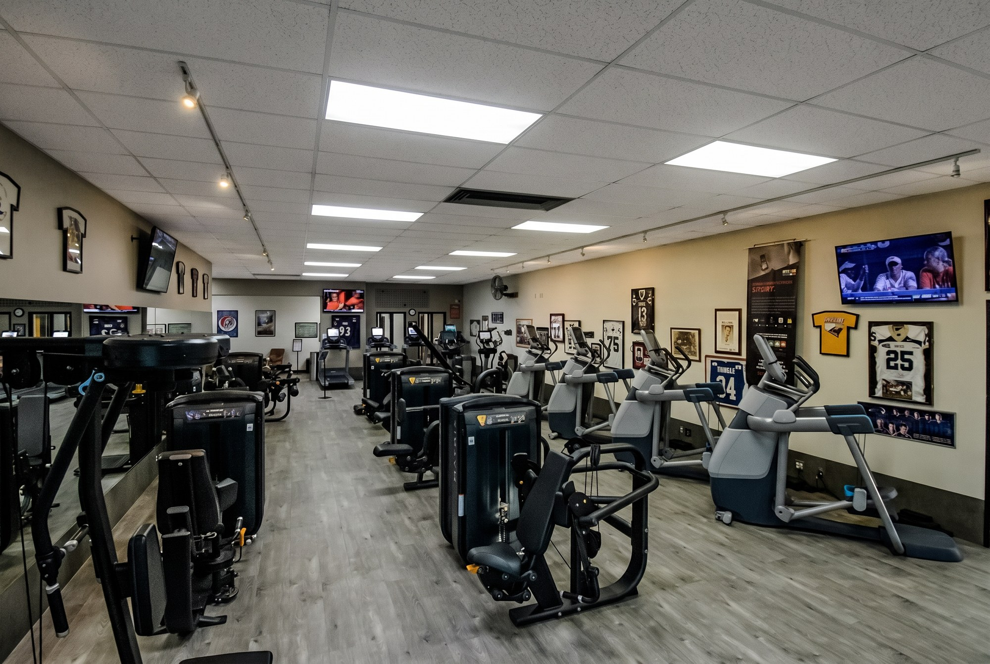 Weight room with Life Fitness and Hammer Strength equipment at the Montana Athletic Club